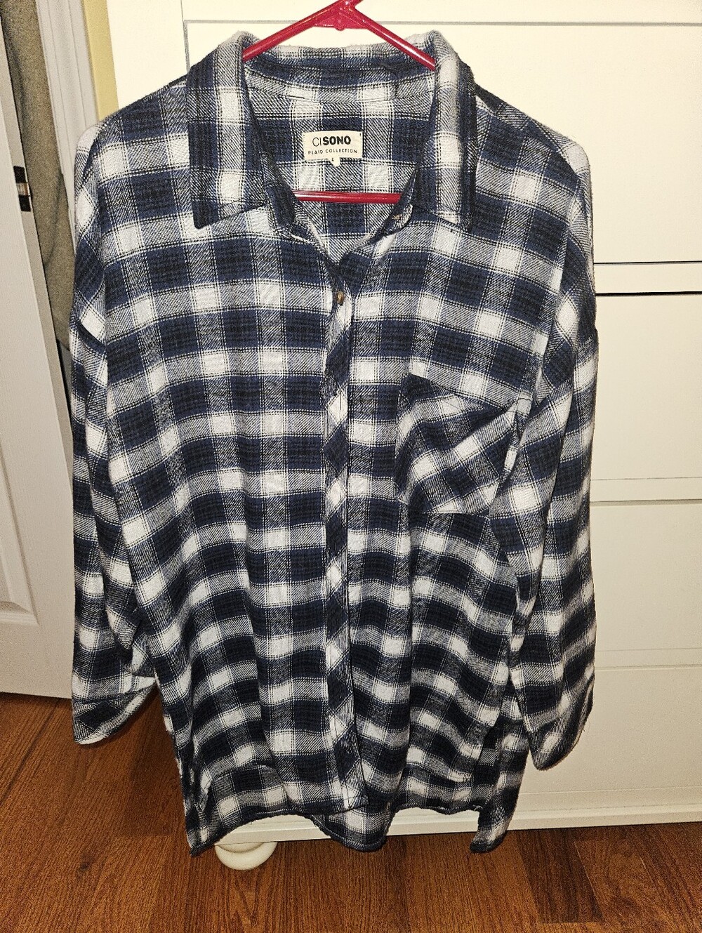 CiSono Navy and White Plaid Button-Down Shirt